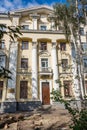 Yekaterinburg, Sverdlovsk / Russia - 09 04 2018: The beautiful yellow historic Artist`s house with white columns