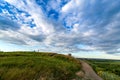 Yelabuga, Republic of Tatarstan, Russia - June 25, 2019: The tower of an ancient Bulgarian fortress on a high cliff on the banks o