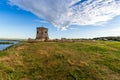 Yelabuga, Republic of Tatarstan, Russia - June 25, 2019: The tower of an ancient Bulgarian fortress on a high cliff on the banks o