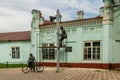 Yelabuga, Republic of Tatarstan, Russia. October 1, 2021. A sculptural composition depicting a signalman and a postman