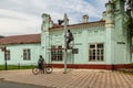 Yelabuga, Republic of Tatarstan, Russia. October 1, 2021. A sculptural composition depicting a signalman and a postman