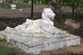 YELETS / LIPETSK, RUSSIA - MAY 08, 2017: stone lioness and lion cub