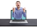 Yelling man got out of the laptop Royalty Free Stock Photo