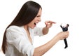 Yelling woman pointing at small scared man Royalty Free Stock Photo