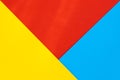 Yelllow blue red color paper background. Geometric figures, shapes. Abstract geometric flat composition. Empty space on