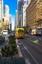 The yellov tram in Market Street, San Francisco Royalty Free Stock Photo