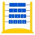 A yellow abacus with blue rectangular pieces