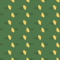 Yellow abstract little daisy flowers seamless pattern in vintage style. Green background. Natural artwork Royalty Free Stock Photo