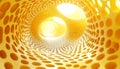 Yellow abstract tunnel with circular perforations and bright light Royalty Free Stock Photo