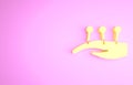 Yellow Acupuncture therapy on the hand icon isolated on pink background. Chinese medicine. Holistic pain management