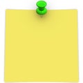 Yellow adhesive note with green thumbtack Royalty Free Stock Photo