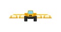 Yellow agricultural machinery for seeding or field irrigation. Farm equipment. Heavy industrial vehicle. Flat vector