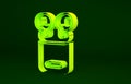Yellow Air headphones in box icon isolated on green background. Holder wireless in case earphones garniture electronic