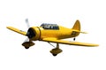 yellow airplane plane in flight. vintage, retro, single engine prop aircraft from the WWII era. Transparent background. Royalty Free Stock Photo