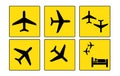 Yellow airport information signs on a white background