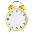 Yellow alarm clock with no hands isolated on white background