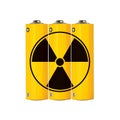 Yellow alkaline AA batteries with radioactive sign