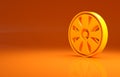 Yellow Alloy wheel for car icon isolated on orange background. Minimalism concept. 3d illustration 3D render