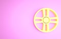 Yellow Alloy wheel for a car icon isolated on pink background. Minimalism concept. 3d illustration 3D render