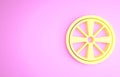 Yellow Alloy wheel for a car icon isolated on pink background. Minimalism concept. 3d illustration 3D render