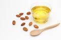 Yellow almond oil in a clear bowl.