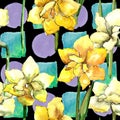 Yellow amaryllis. Seamless background pattern. Fabric wallpaper print texture.