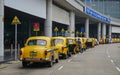 Yellow Ambassador taxi cars waiting passenger in Kolkata Royalty Free Stock Photo