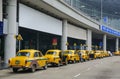 Yellow Ambassador taxi cars waiting passenger in Kolkata Royalty Free Stock Photo