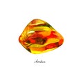 Yellow amber gemstone isolated watercolor. Crystal mineral illustration on white.