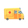 Yellow ambulance car, emergency medical service vehicle cartoon vector Illustration