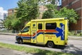 21 8 2021 yellow ambulance on duty driving on road in Hong Kong