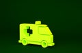 Yellow Ambulance and emergency car icon isolated on green background. Ambulance vehicle medical evacuation. Minimalism