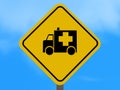 Yellow ambulance traffic sign