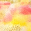 Yellow ang pink abstract watercolor texture background. Hand drawn golden texture business card Royalty Free Stock Photo