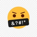 Yellow Angry Face Emoji. Obscene Language. Swearing or Vulgar Word on black bar. Bad Word and Behaviour. Swearing