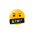 Yellow Angry Face Emoji. Obscene Language. Swearing or Vulgar Word on black bar. Bad Word and Behaviour. Swearing