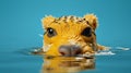 Yellow Cheetah In Water: Hyper-realistic Portraiture With Punctuated Caricature
