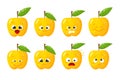 Apple fruit. Cute vector character set in various action emotions. Collection symbols isolated on a white background Royalty Free Stock Photo