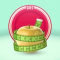 Yellow apple, green measuring tape, dish. Diet Royalty Free Stock Photo