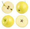 Yellow apple with half isolated on white background with clipping path and full depth of field. Top view. Flat lay. Set Royalty Free Stock Photo