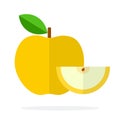 Yellow apple with a leaf and a slice of apple flat isolated Royalty Free Stock Photo