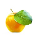 Yellow Apple and leafe isolated with clipping path Royalty Free Stock Photo