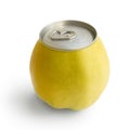 Yellow apple with metallic can