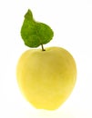 Yellow apple with single green leaf Royalty Free Stock Photo