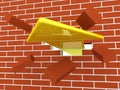 Yellow arrow breaking brick wall Royalty Free Stock Photo