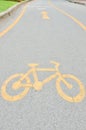 Yellow arrows and bicycle sign path