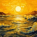 Yellow Art Deco Seascape Abstract Painting