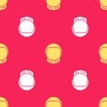 Yellow Astronaut helmet icon isolated seamless pattern on red background. Vector Illustration