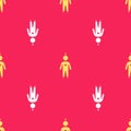 Yellow Astronaut icon isolated seamless pattern on red background. Vector Illustration