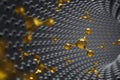 Yellow atoms over carbon molecule background